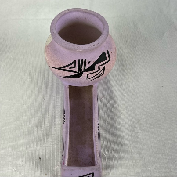 Cedar Mesa Navajo Pottery Card & Pen Holder Hand Painted Purple/ Pastel Signed - Picture 3 of 7